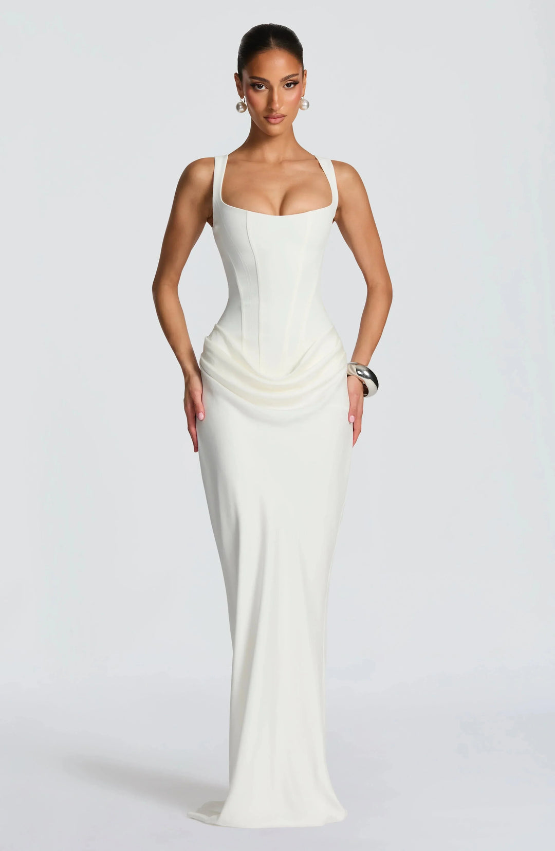 Women's Elegant Evening Drape Square Neck Fitted Dress | Maxi