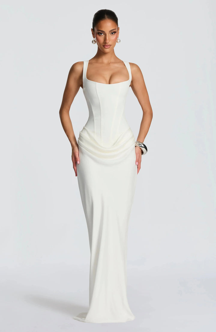 Women's Elegant Evening Drape Square Neck Fitted Dress | Maxi
