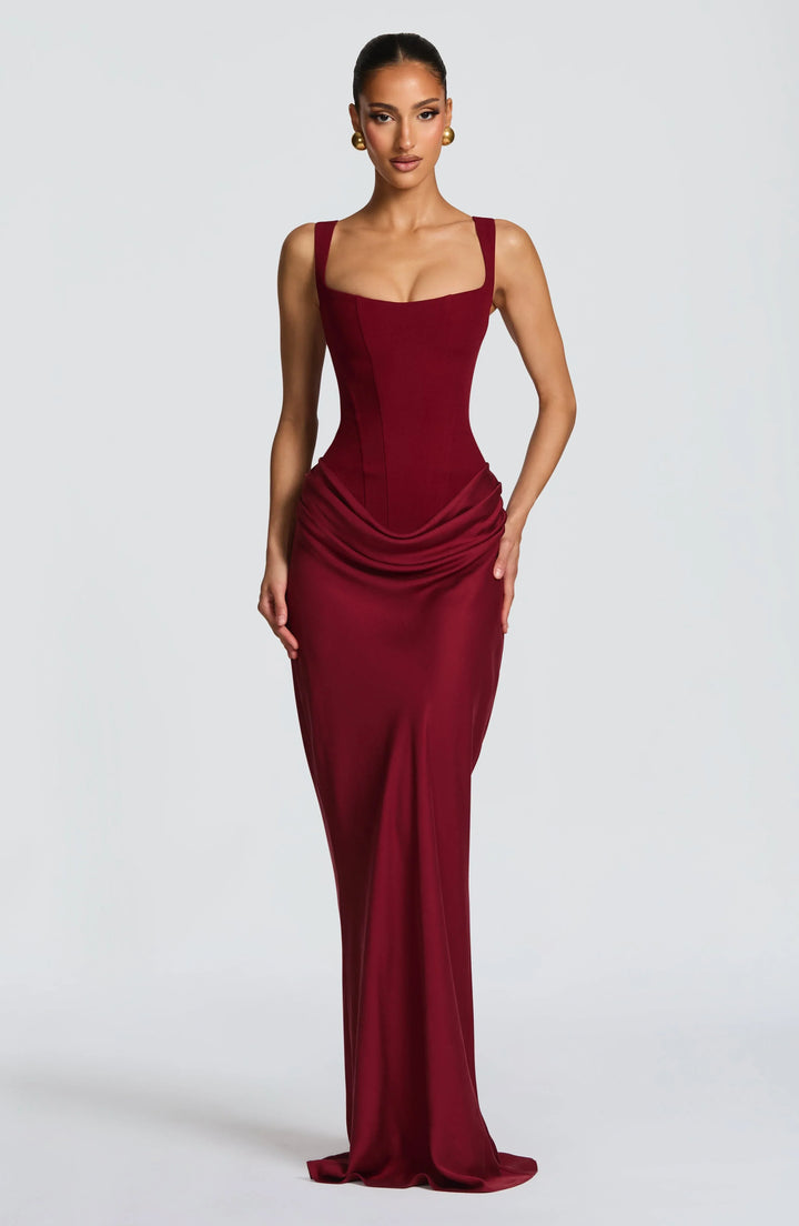 Women's Elegant Evening Drape Square Neck Fitted Dress | Maxi
