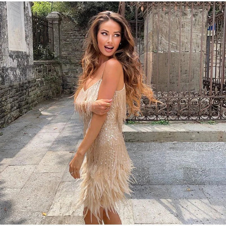 Women’s Evening Party Sequin Spaghetti Strap Cocktail Dress | Mini