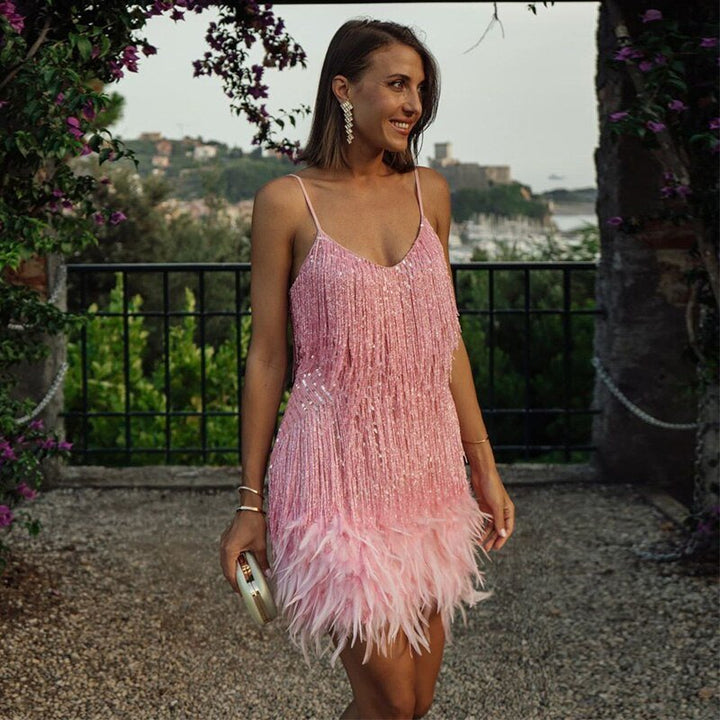 Women’s Evening Party Sequin Spaghetti Strap Cocktail Dress | Mini