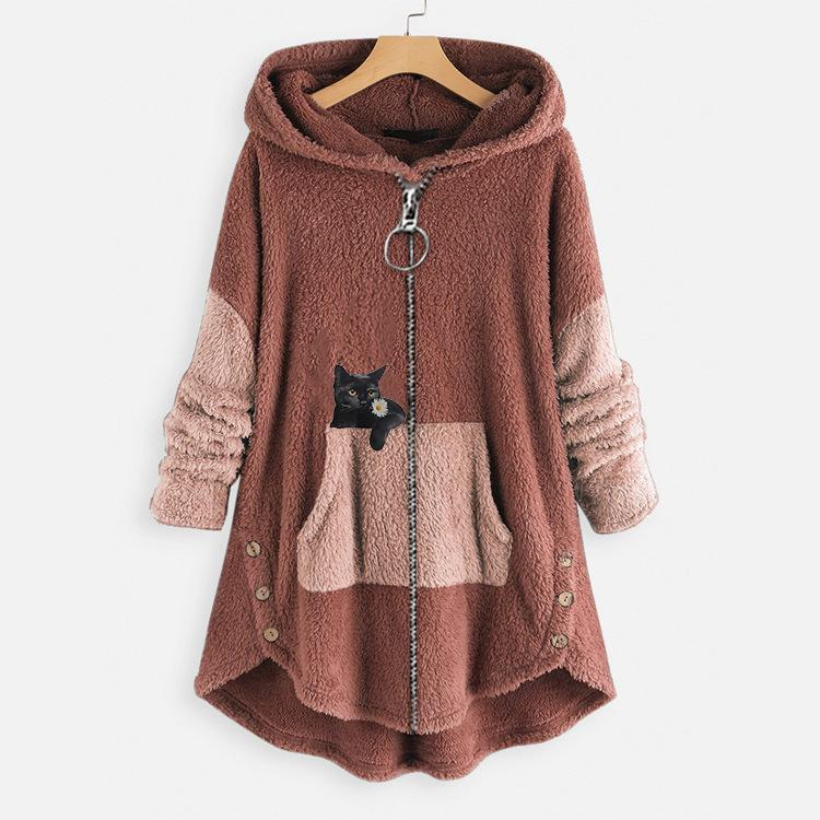 Sweat à capuche tricoté zippé d’hiver pour femme | long