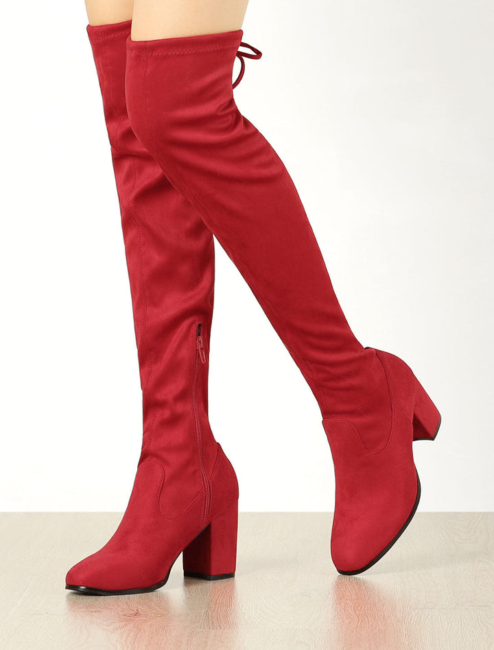 Women's Zip Round Toe Over The Knee Boots | Heel