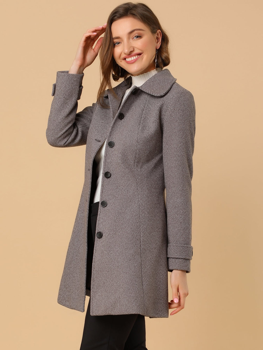 Long manteau chaud à chevrons pour femme | Hiver