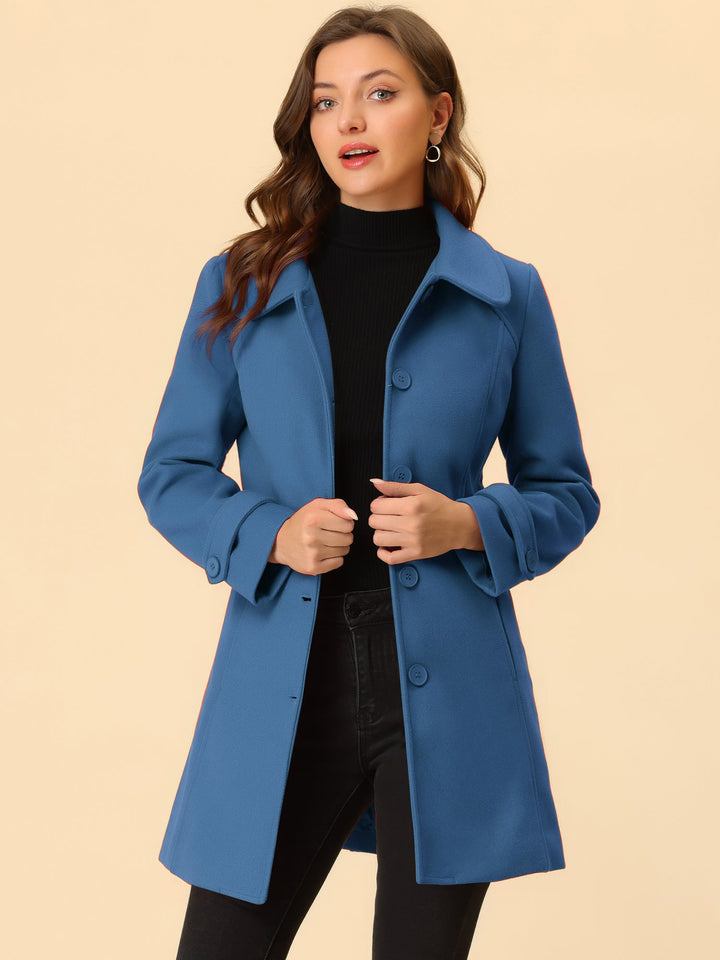 Long manteau d’hiver boutonné à col pour femme
