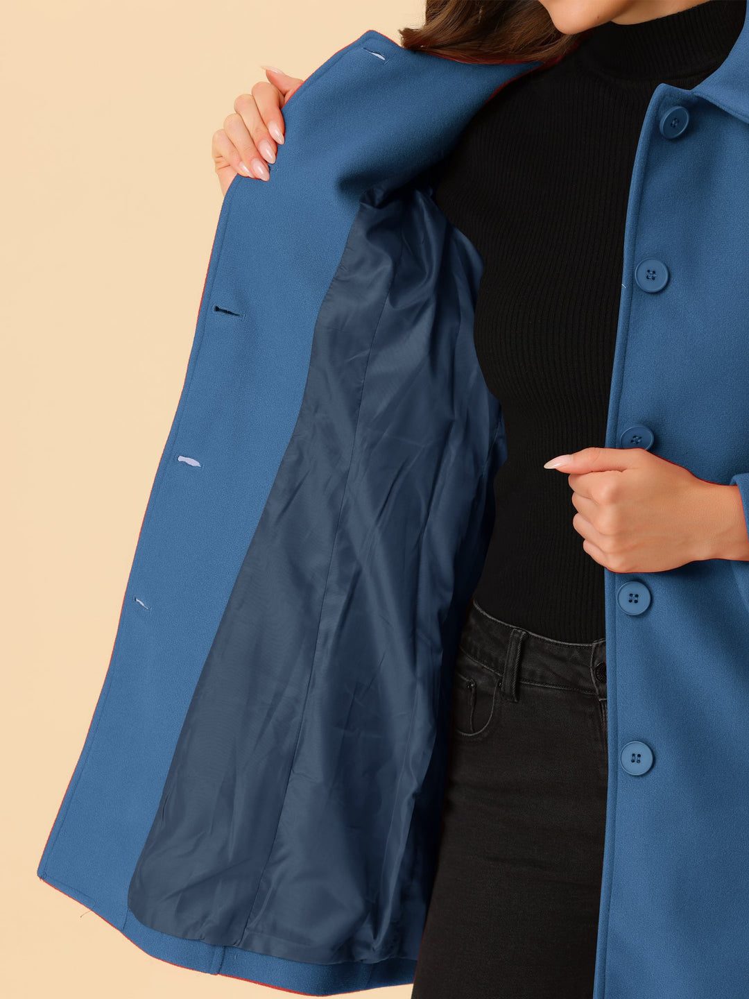 Long manteau d’hiver boutonné à col pour femme