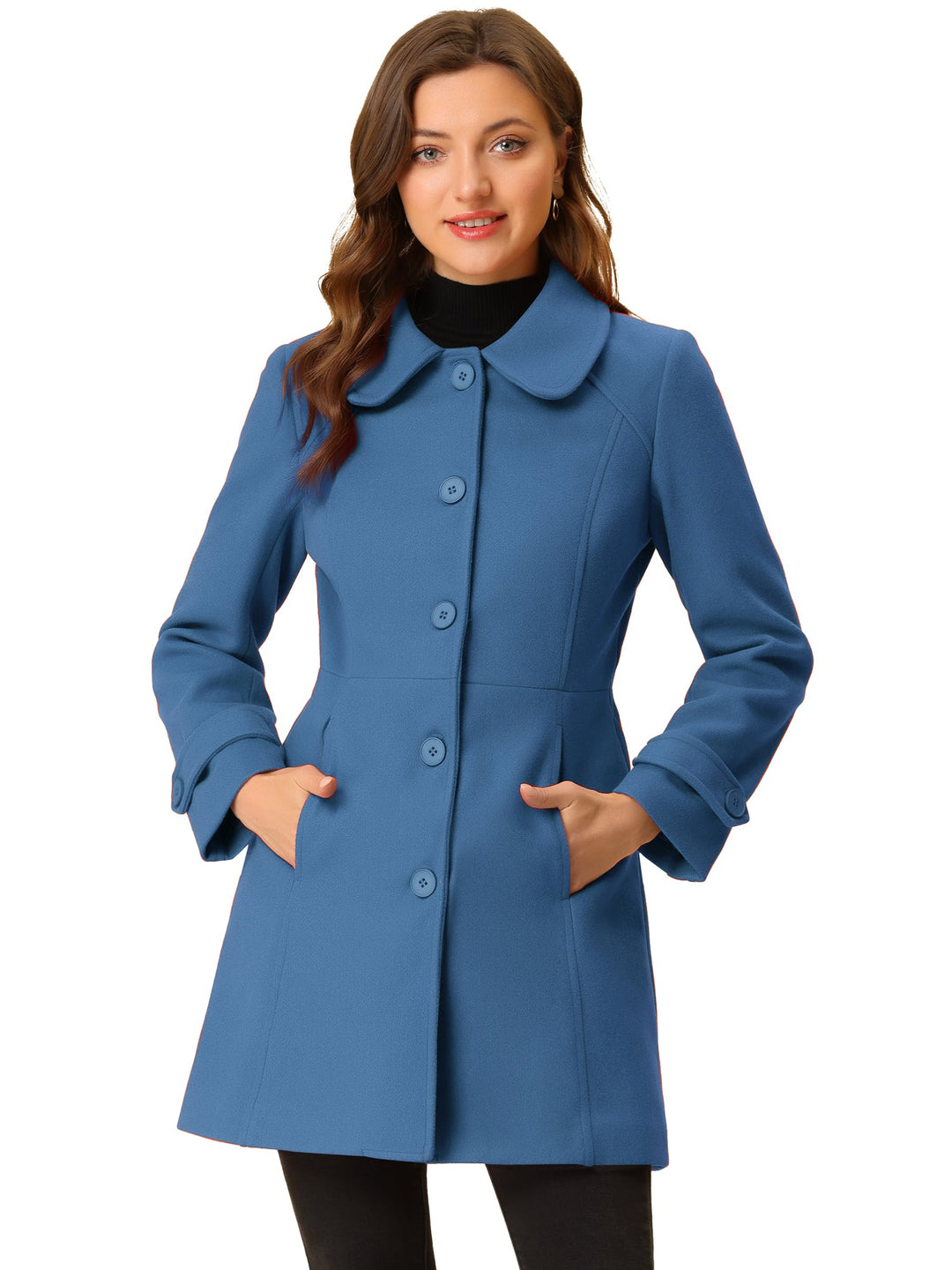 Long manteau d’hiver boutonné à col pour femme
