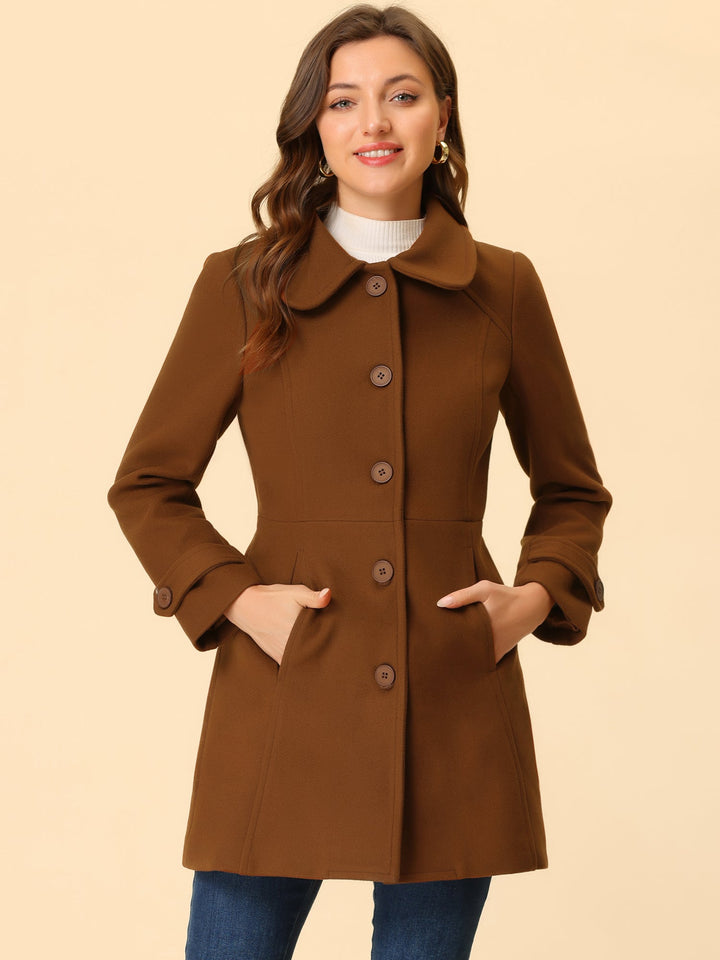 Long manteau d’hiver boutonné à col pour femme