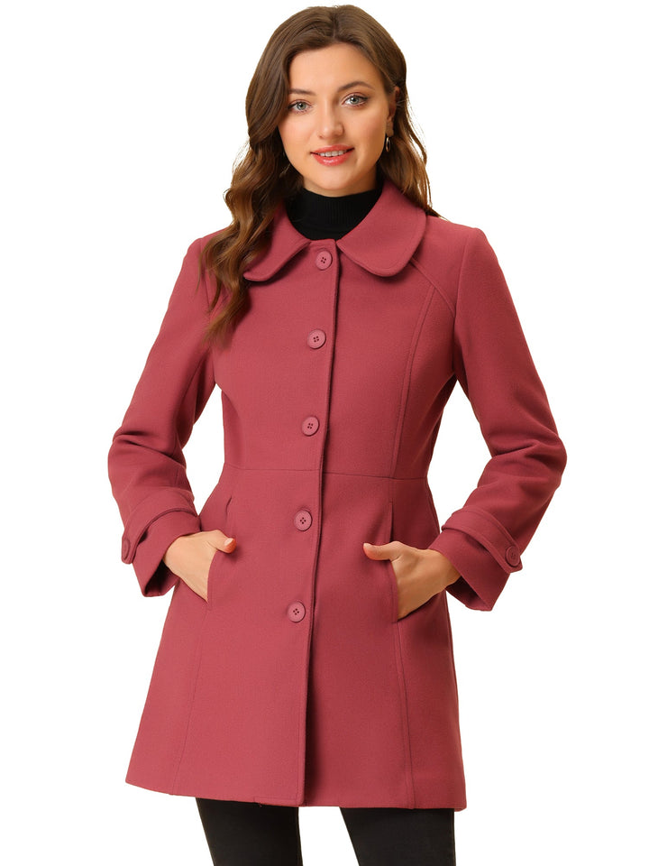 Long manteau d’hiver boutonné à col pour femme