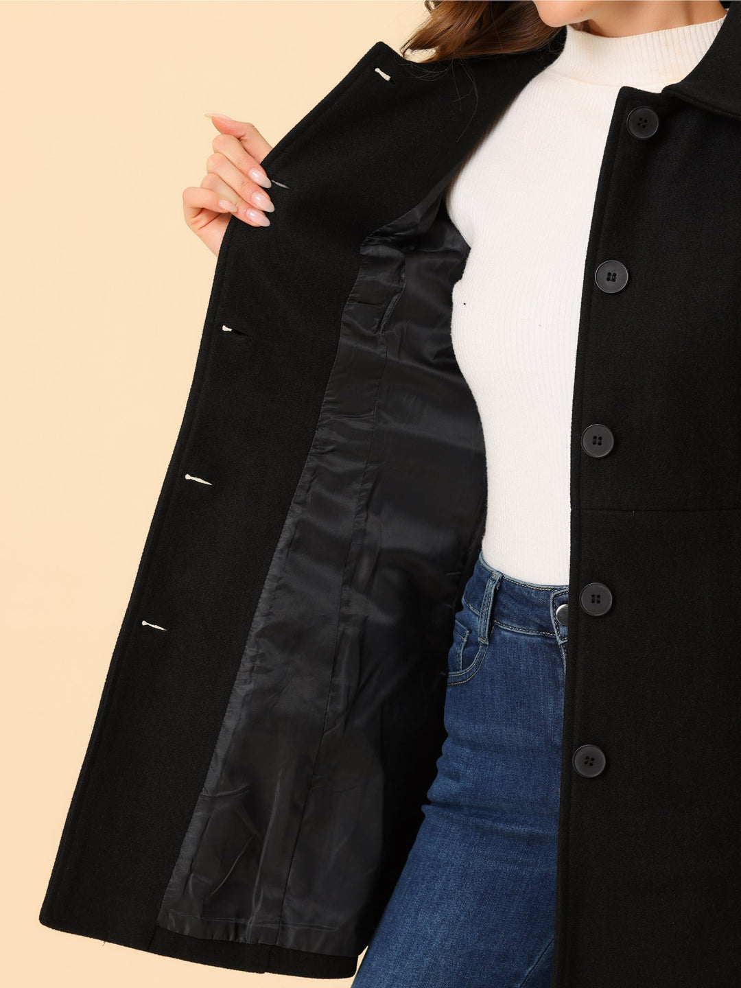 Long manteau d’hiver boutonné à col pour femme
