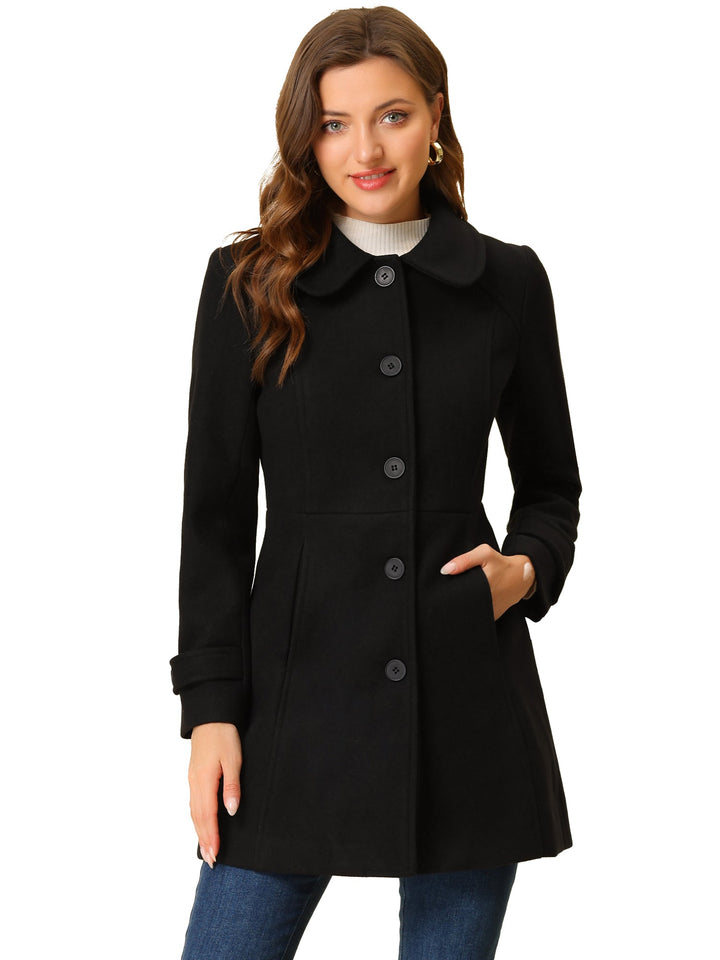 Long manteau d’hiver boutonné à col pour femme