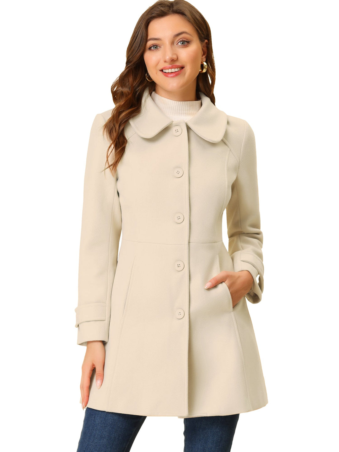 Long manteau d’hiver boutonné à col pour femme