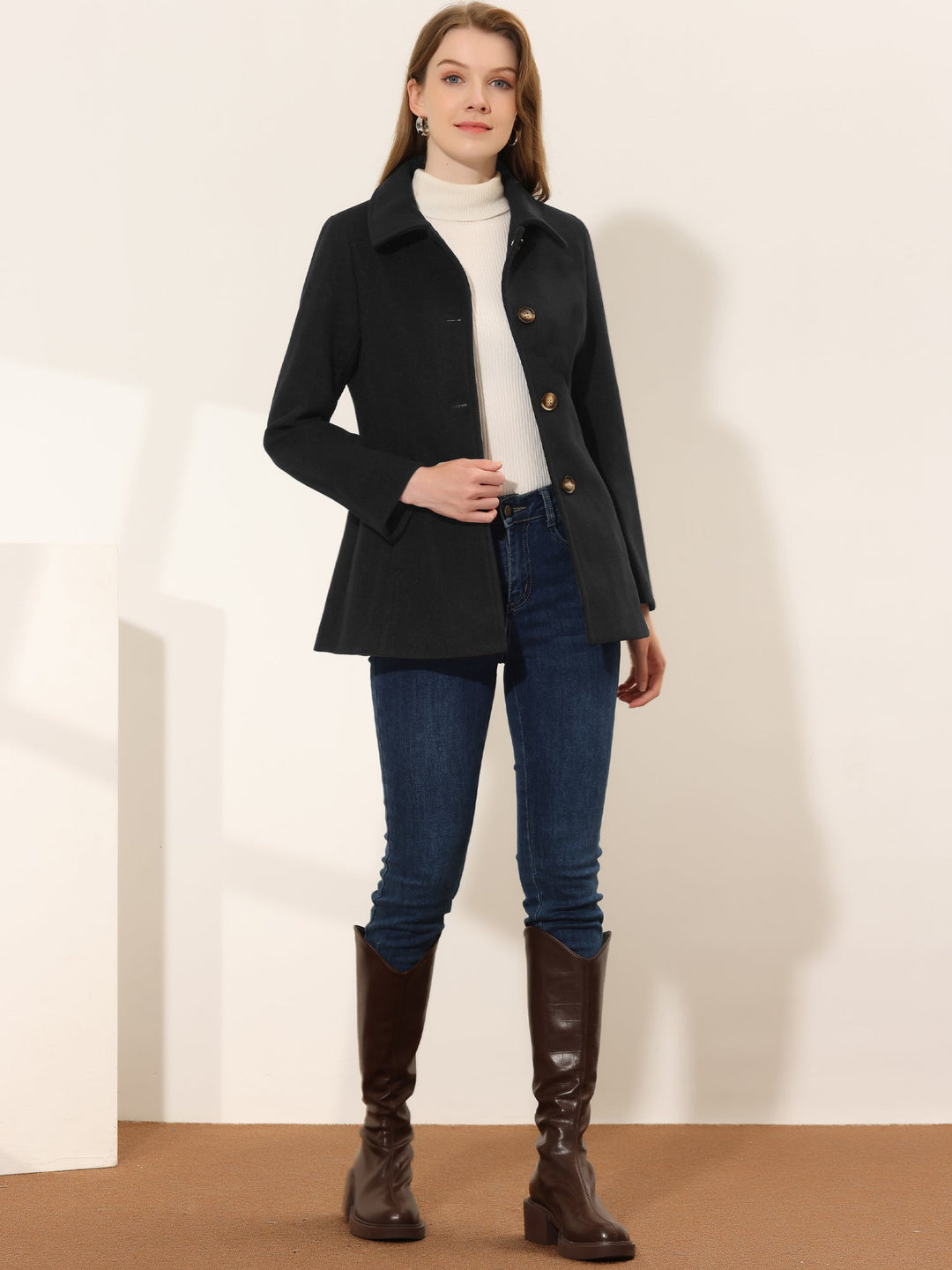 Manteau d’hiver pour femme à boutonnage simple et col | boutonné