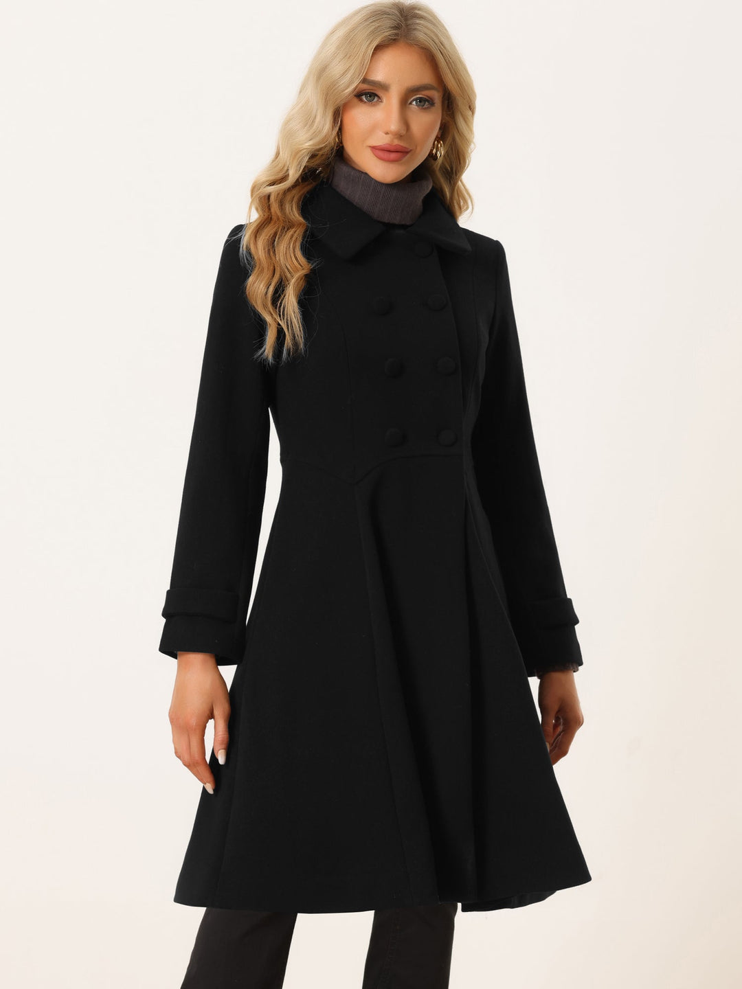 Women's Long Winter Double Breasted Coat | Collared