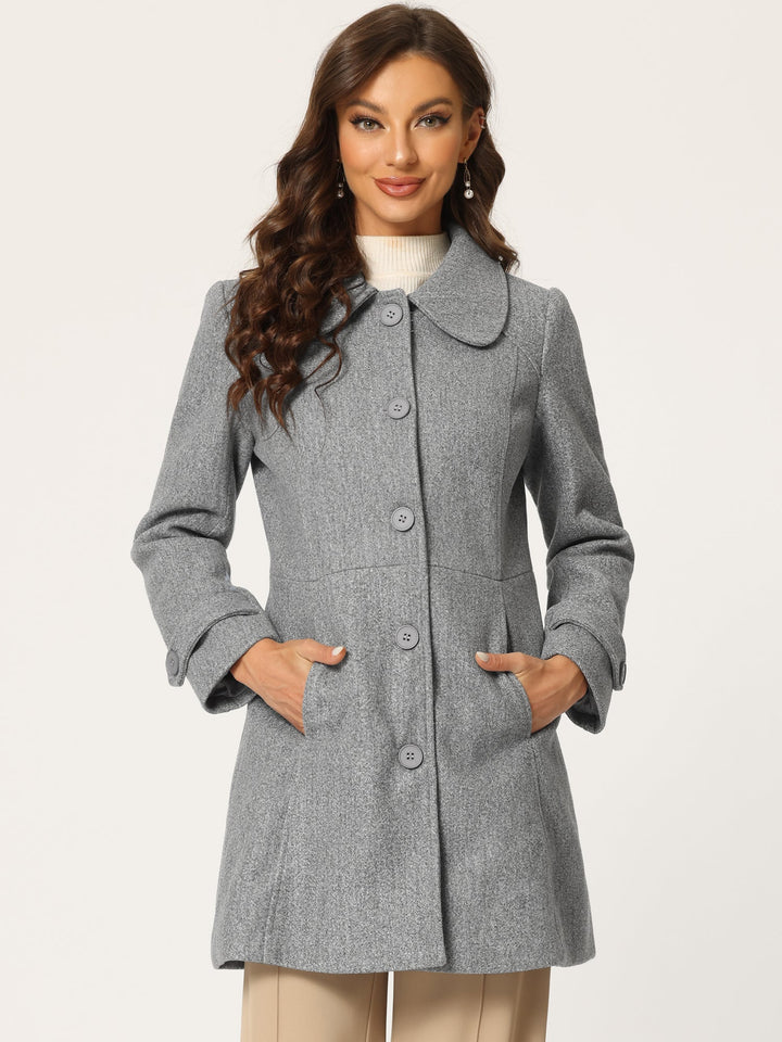 Long manteau d’hiver boutonné à col pour femme