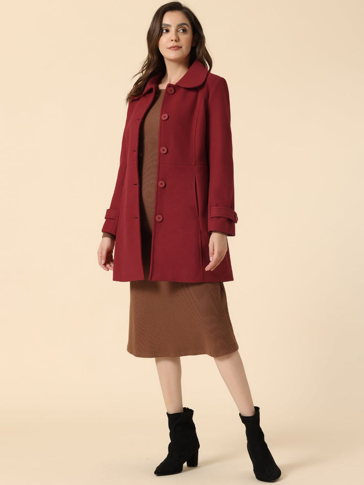Long manteau d’hiver boutonné à col pour femme