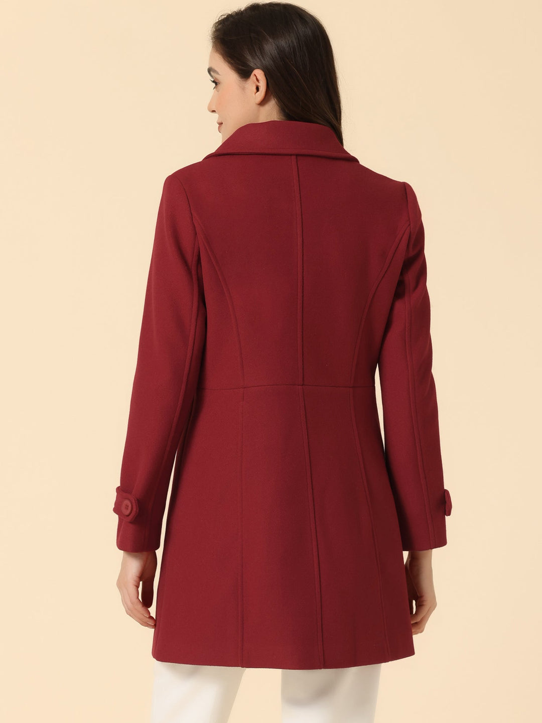 Long manteau d’hiver boutonné à col pour femme