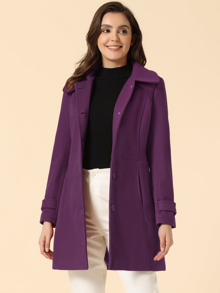 Long manteau d’hiver boutonné à col pour femme