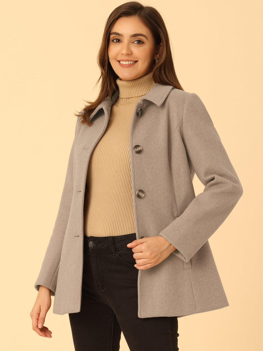 Manteau d’hiver pour femme à boutonnage simple et col | boutonné