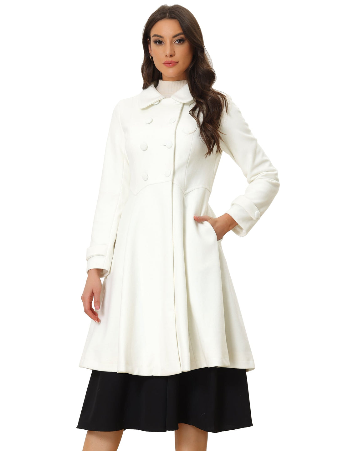 Women's Long Winter Double Breasted Coat | Collared