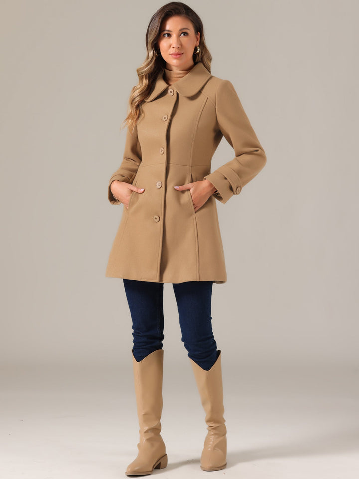Long manteau d’hiver boutonné à col pour femme