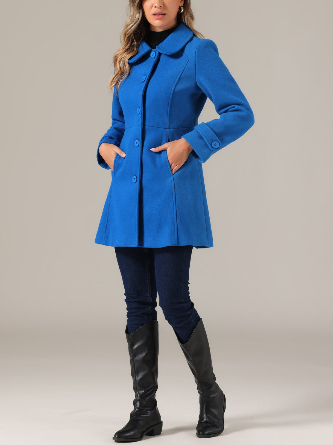 Long manteau d’hiver boutonné à col pour femme