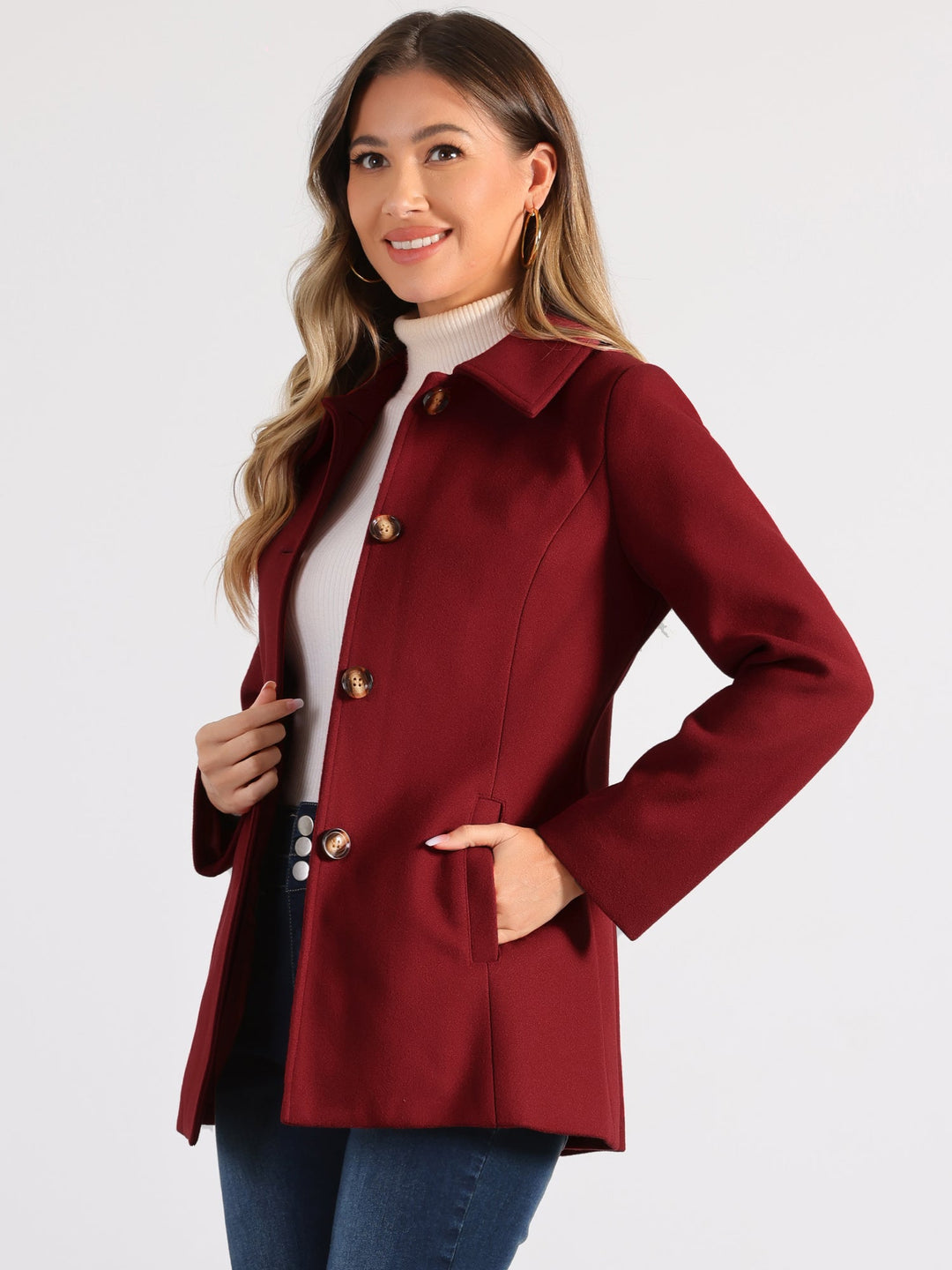 Manteau d’hiver pour femme à boutonnage simple et col | boutonné