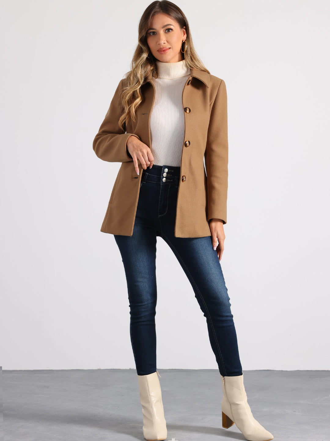 Manteau d’hiver pour femme à boutonnage simple et col | boutonné