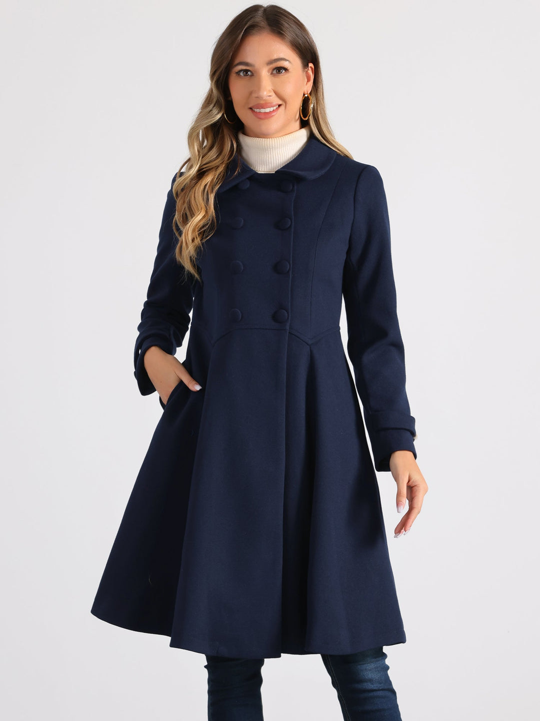 Women's Long Winter Double Breasted Coat | Collared