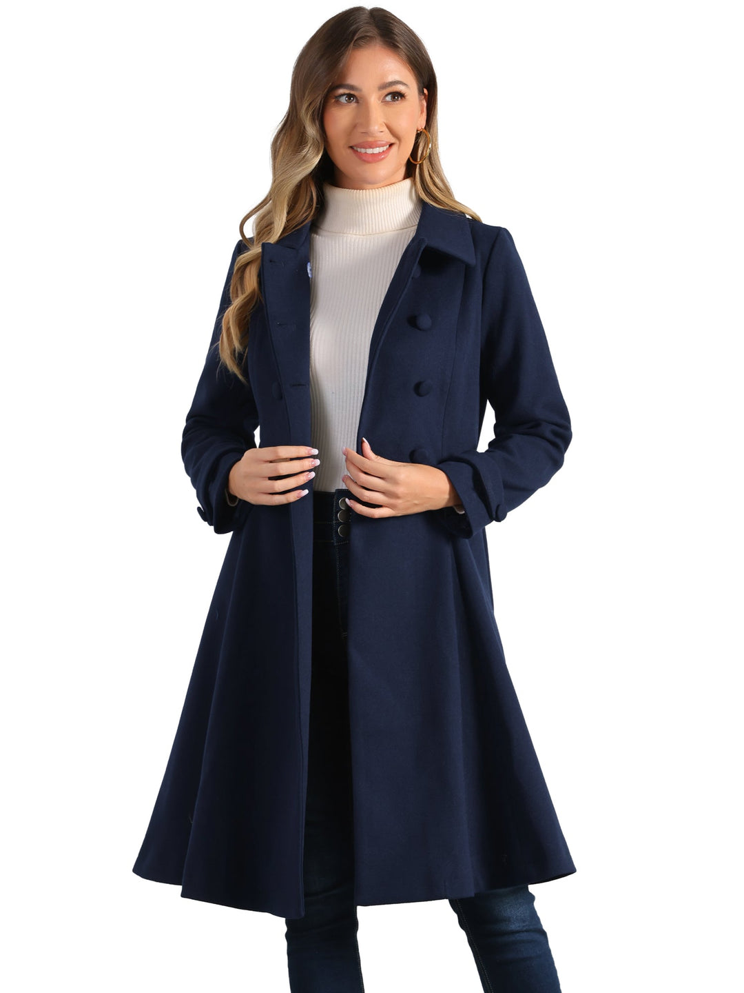 Women's Long Winter Double Breasted Coat | Collared