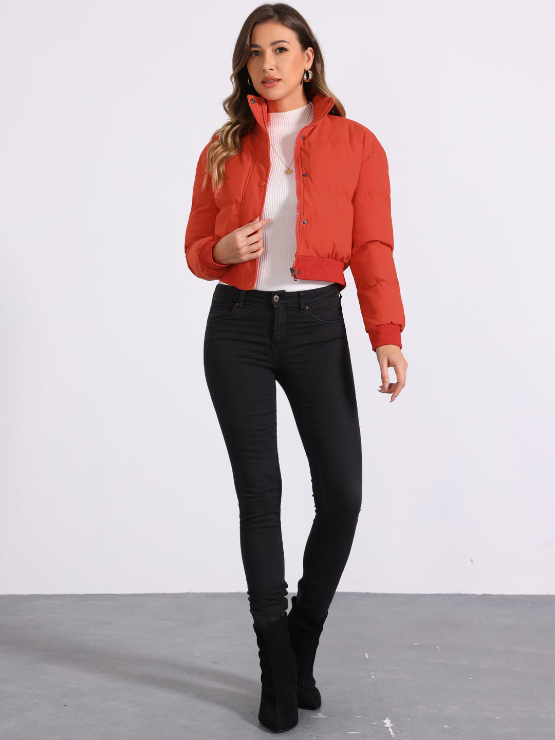 Women's Cropped Zip Up Bomber Jacket | Winter