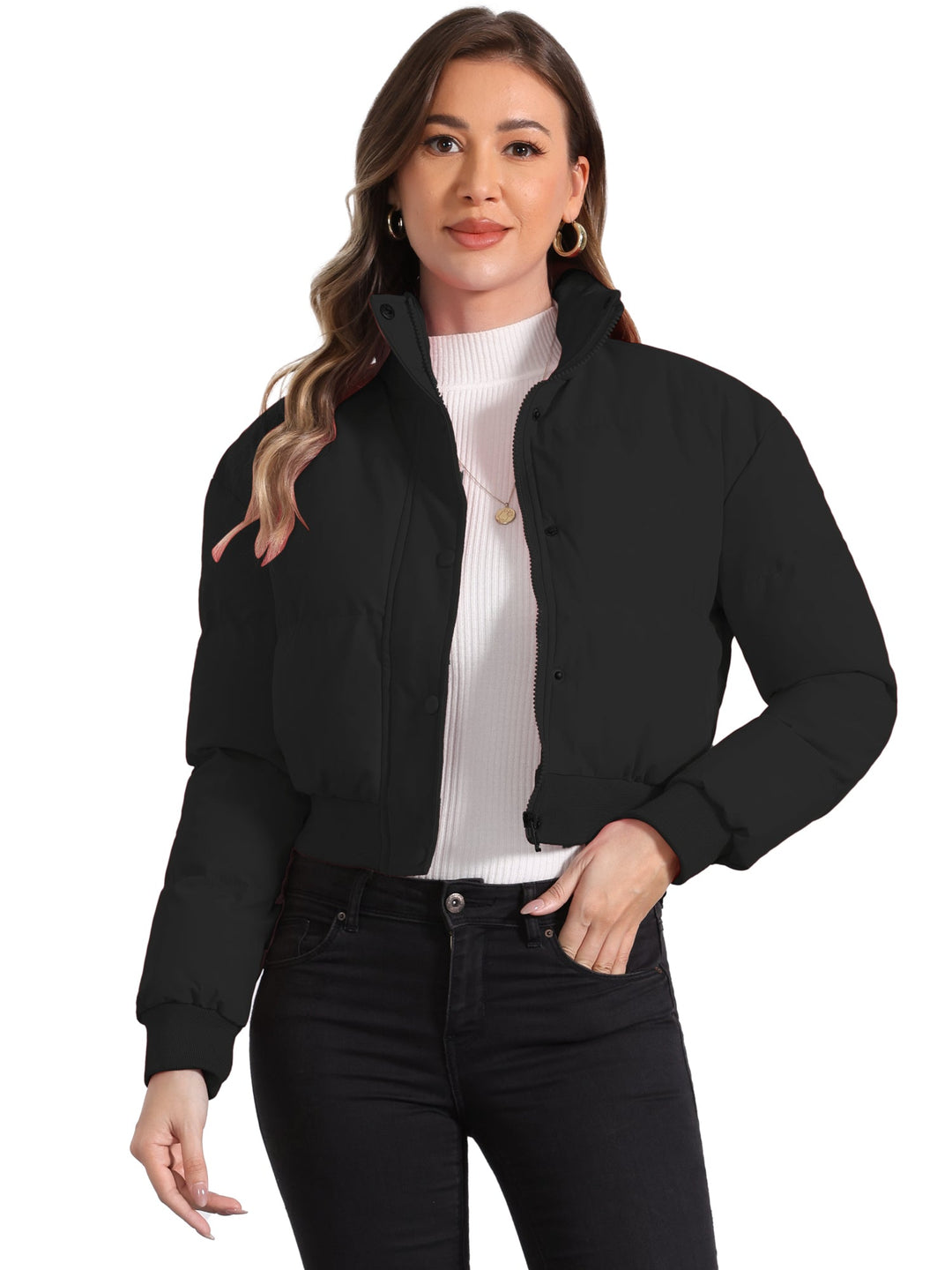Women's Cropped Zip Up Bomber Jacket | Winter