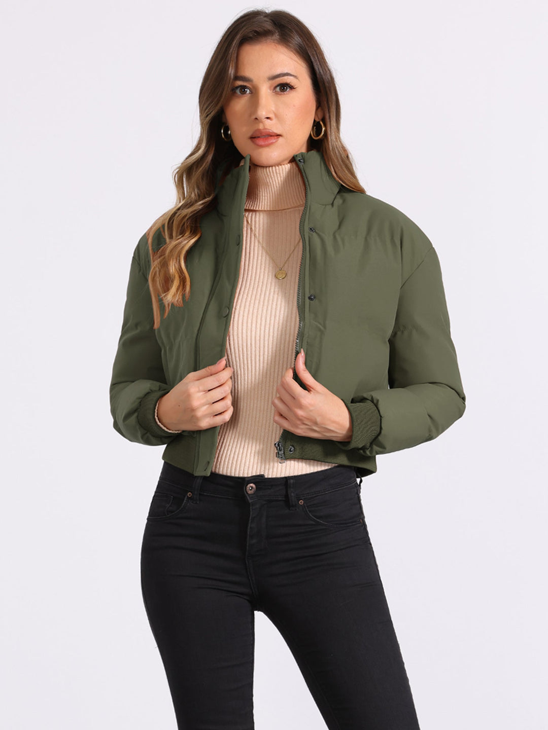 Women's Cropped Zip Up Bomber Jacket | Winter
