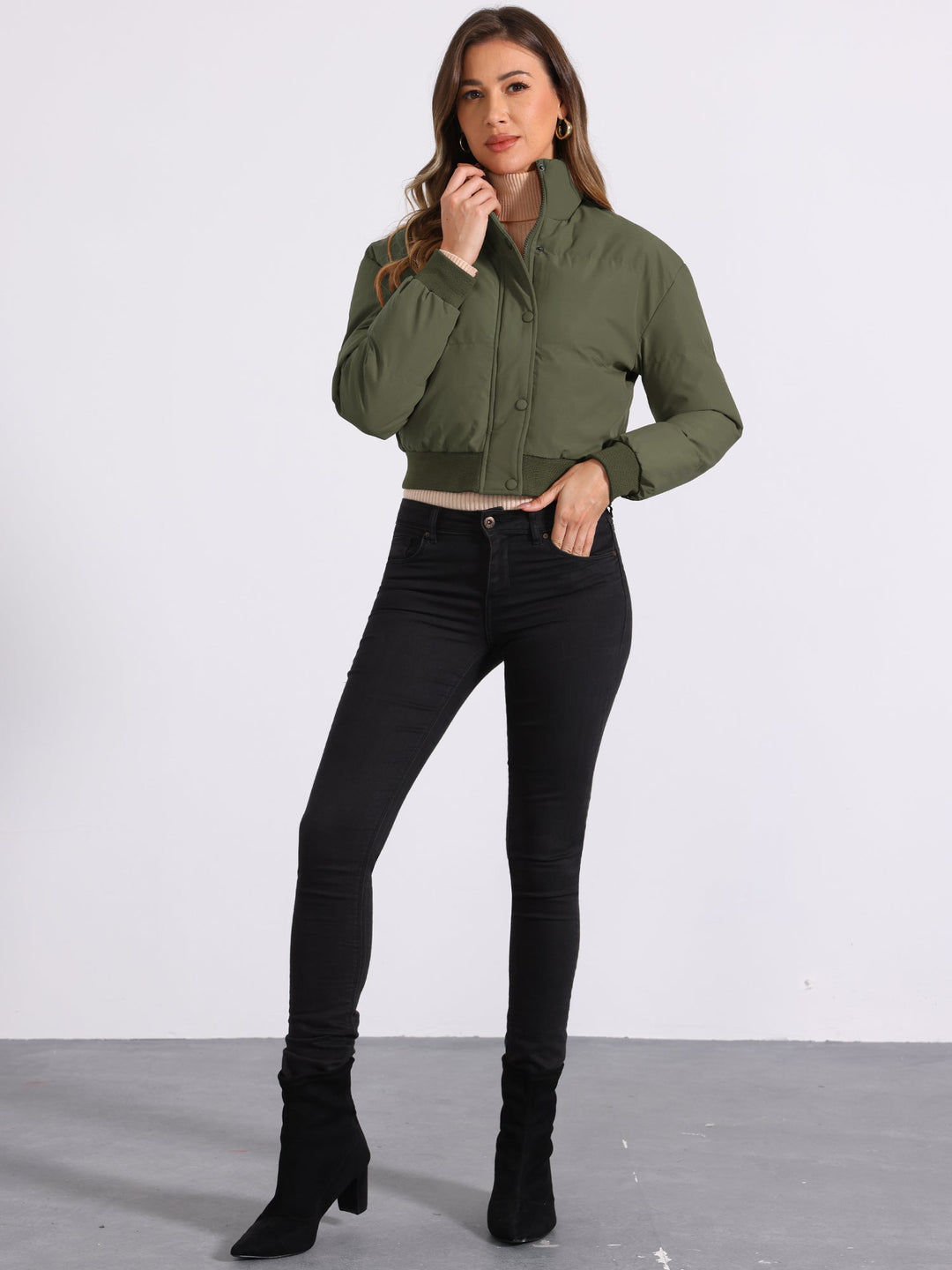 Women's Cropped Zip Up Bomber Jacket | Winter