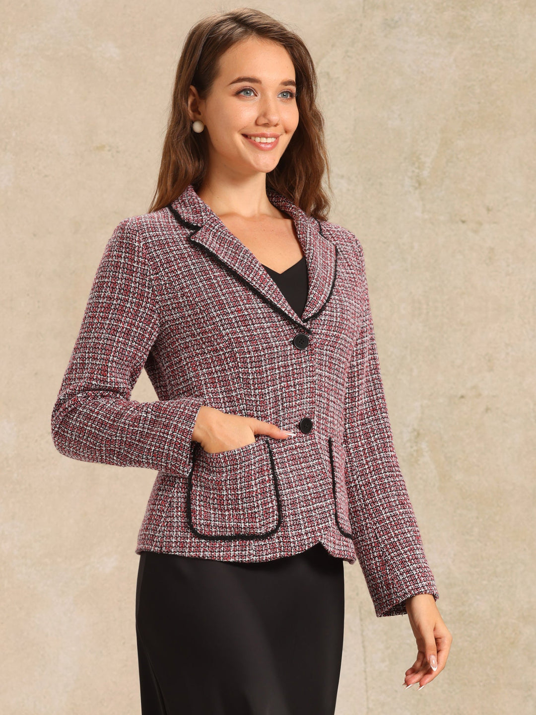 Blazer tricoté à manches longues et coupe ajustée pour femme | Texturé