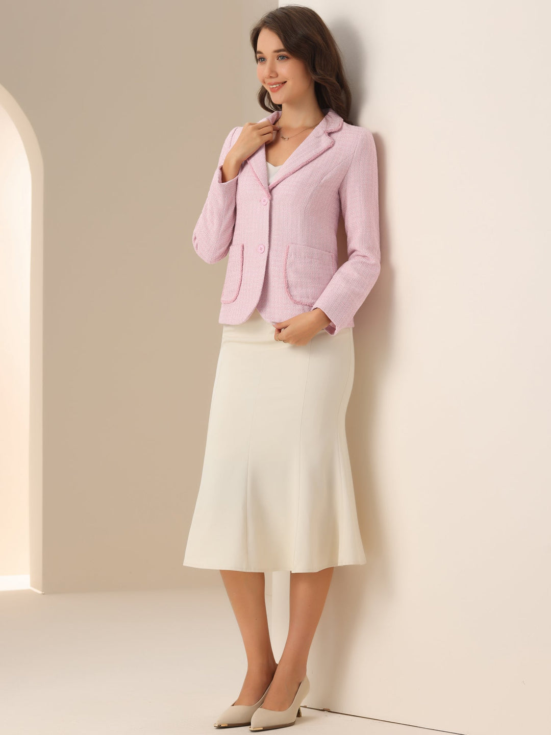 Blazer tricoté à manches longues et coupe ajustée pour femme | Texturé