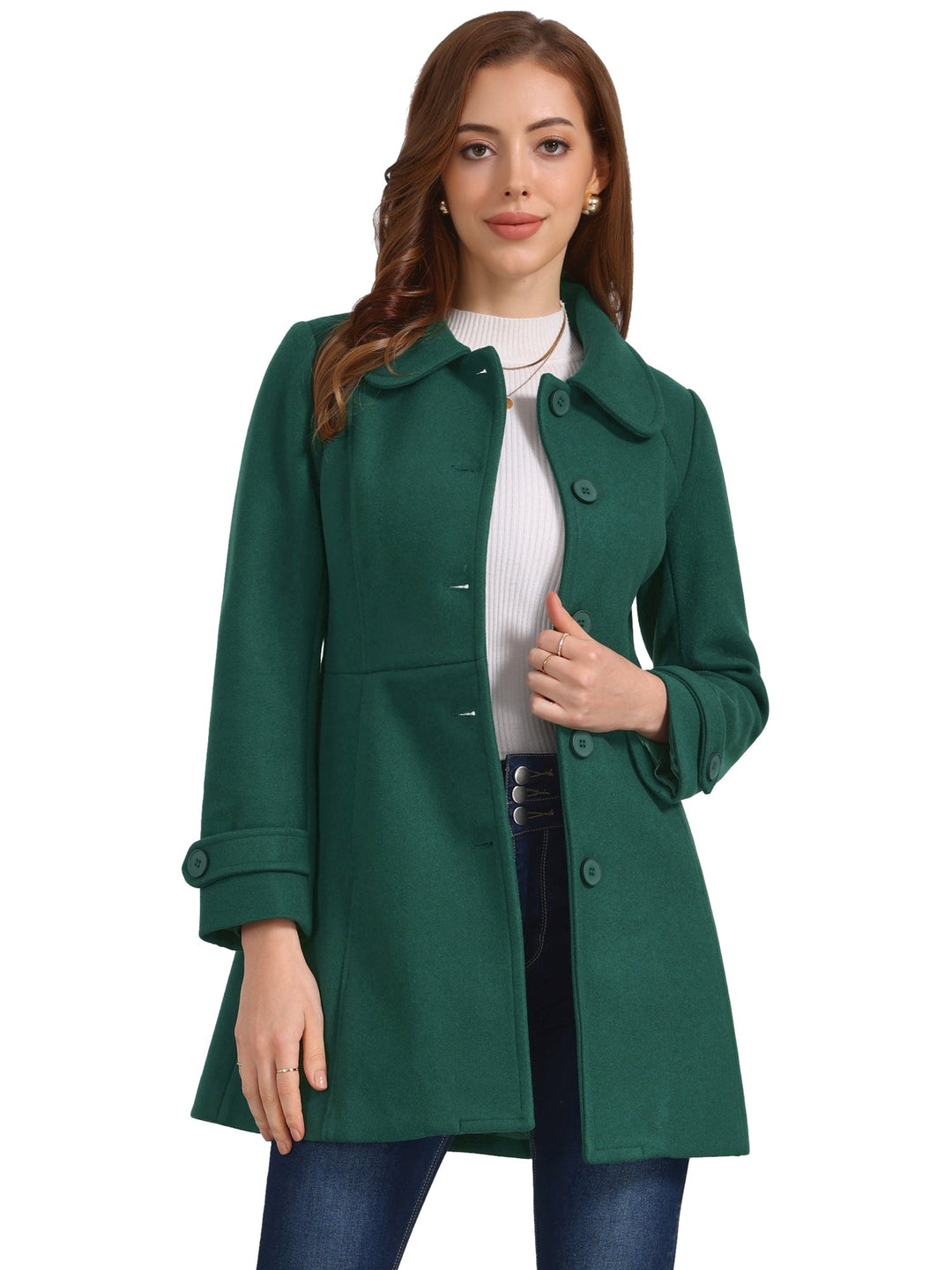 Long manteau d’hiver boutonné à col pour femme