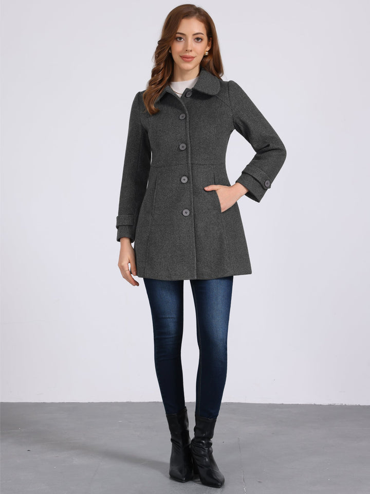 Long manteau d’hiver boutonné à col pour femme