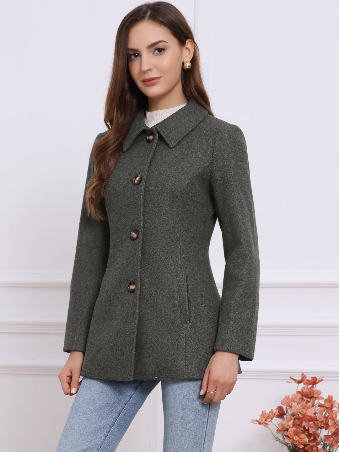 Manteau d’hiver pour femme à boutonnage simple et col | boutonné