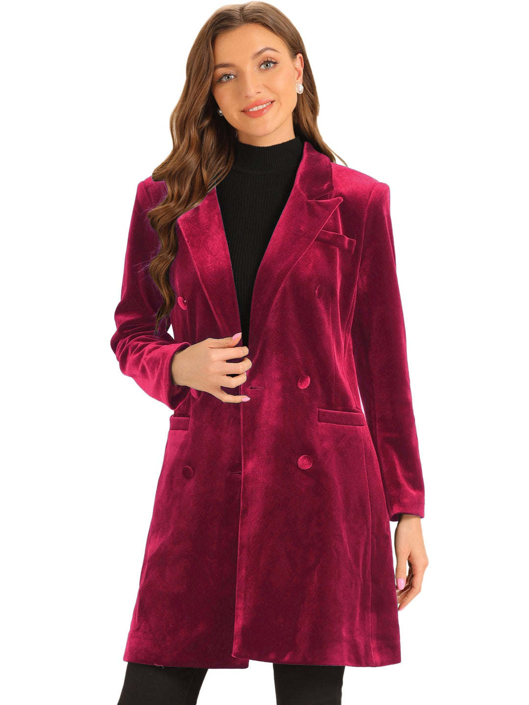 Manteau long boutonné à double boutonnage pour femme | hiver