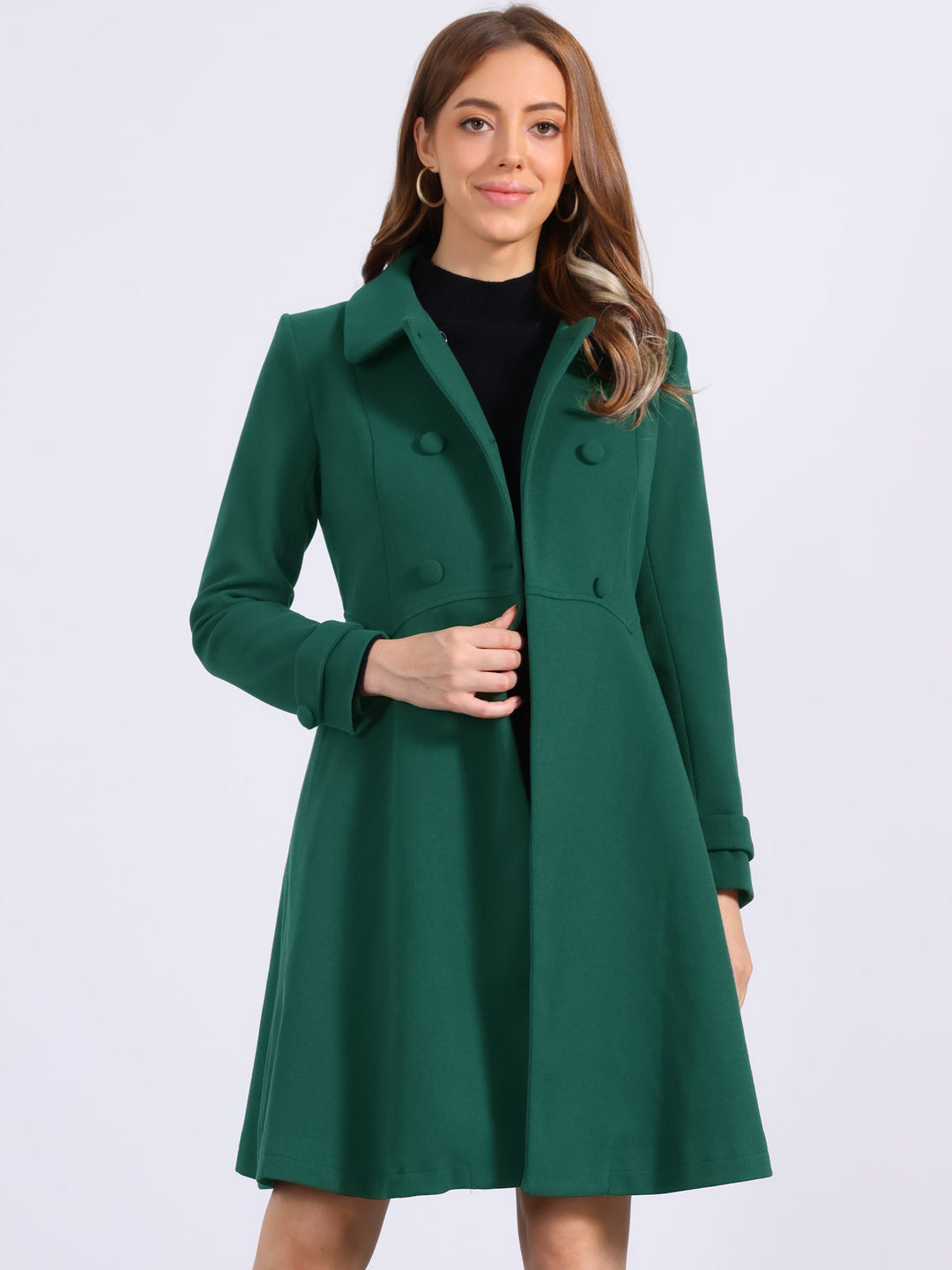 Women's Long Winter Double Breasted Coat | Collared