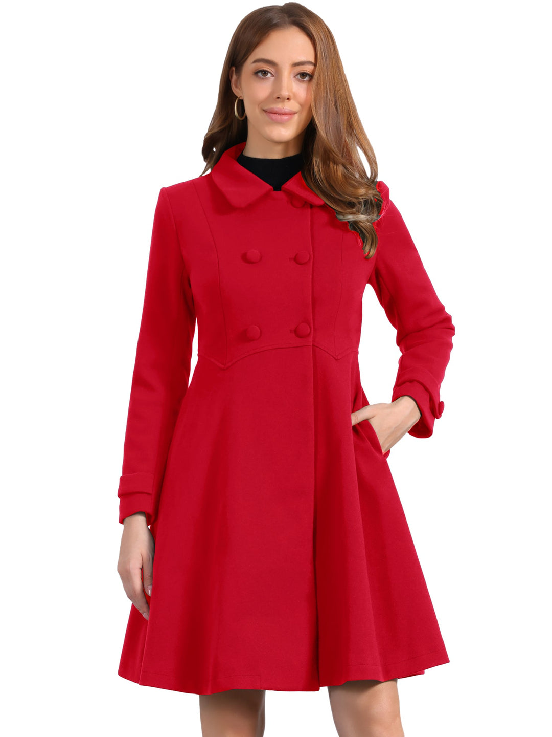 Women's Long Winter Double Breasted Coat | Collared