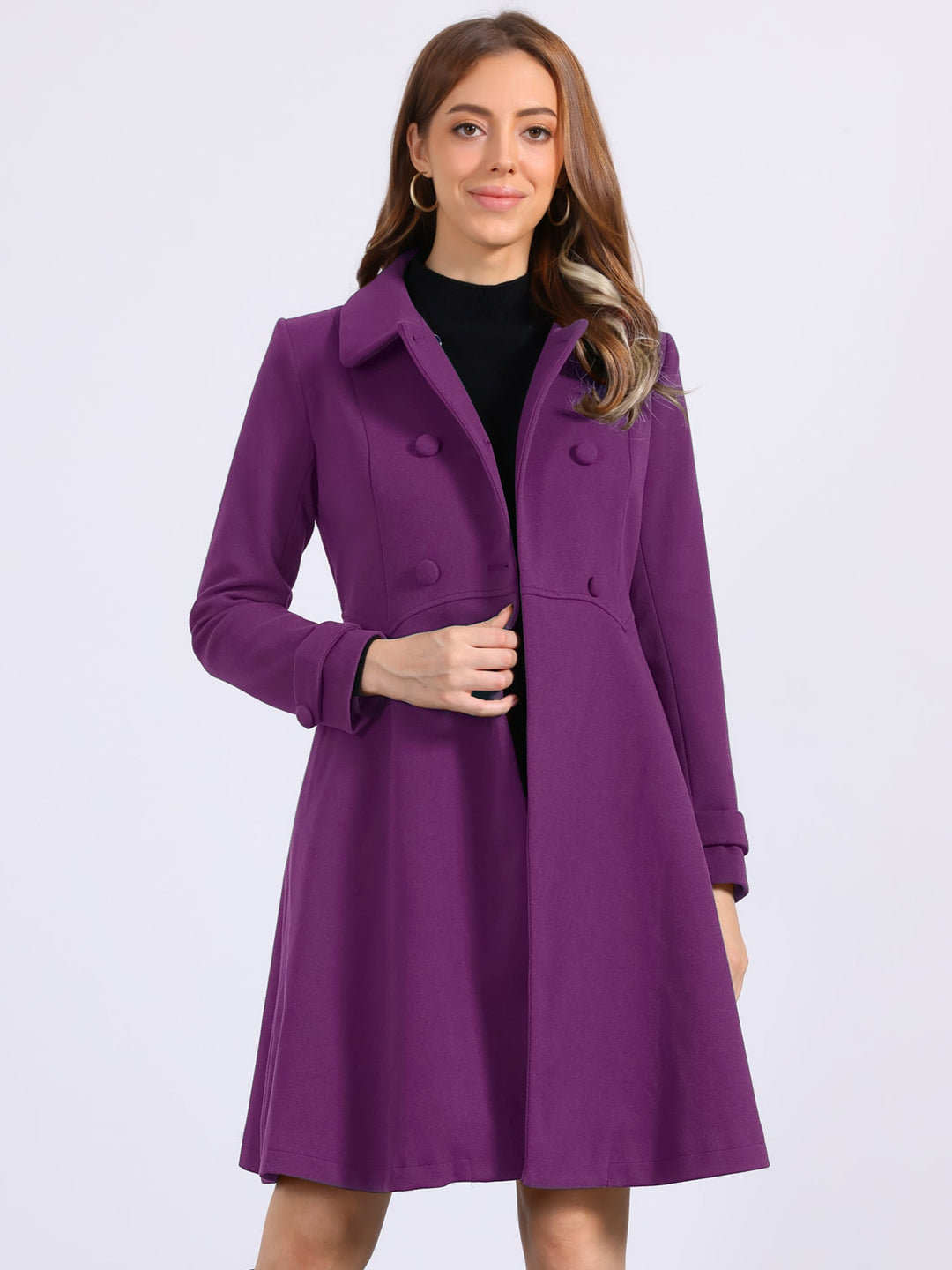 Women's Long Winter Double Breasted Coat | Collared