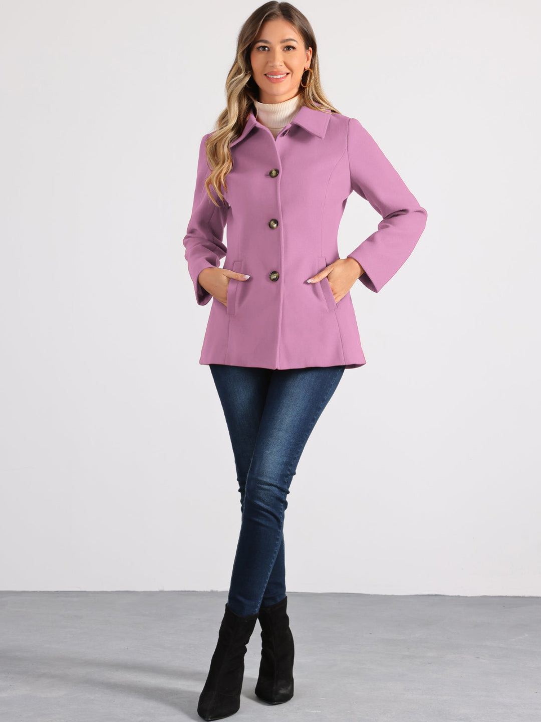Manteau d’hiver pour femme à boutonnage simple et col | boutonné