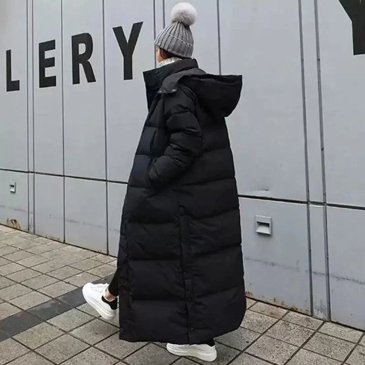Veste matelassée longue d'hiver pour femme à fermeture éclair | à capuche