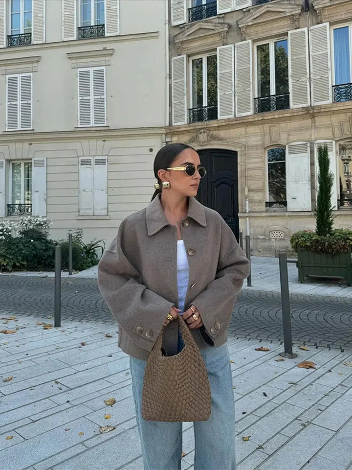 Veste oversize boutonnée à col pour femme | Hiver