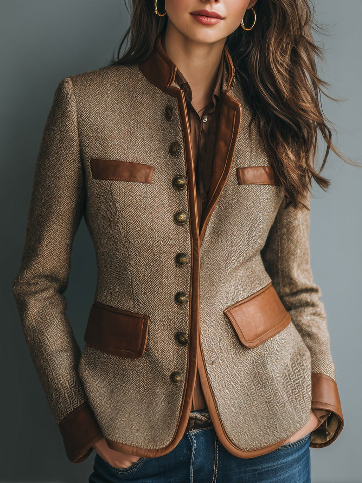Veste marron à chevrons boutonnée pour femme | Hiver