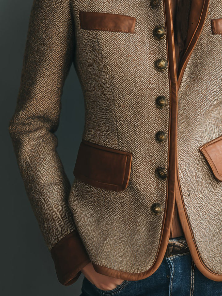 Veste marron à chevrons boutonnée pour femme | Hiver