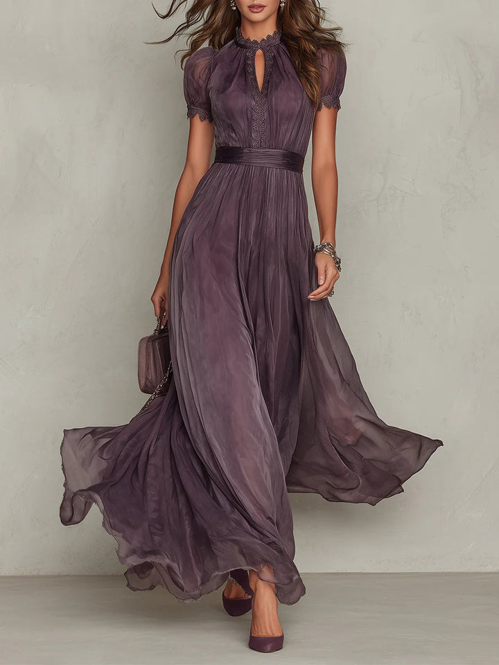 Women’s Elegant Vintage Flowy Mock Neck Party Dress | Maxi