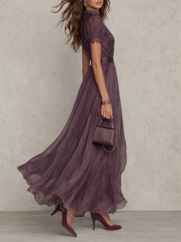 Women’s Elegant Vintage Flowy Mock Neck Party Dress | Maxi